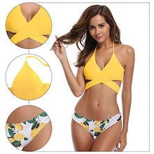 Carica l'immagine nel visualizzatore di Gallery, SHEKINI Costumi da Bagno Donne Due Pezzi Capestro Bendare Foglie di M, Giallo