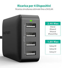 Carica l'immagine nel visualizzatore di Gallery, RAVPower - Caricatore da Muro RAVPower, 4 Porte USB (40W/8A Max, 2.4A Nero - Ilgrandebazar