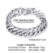 Carica l'immagine nel visualizzatore di Gallery, PROSTEEL Bracciale Uomo a Catena Cubana Grossa Robusta, Argento - 17 Mm - Ilgrandebazar