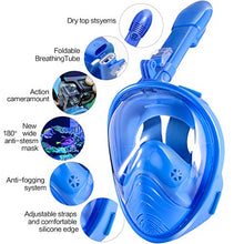 Carica l'immagine nel visualizzatore di Gallery, E-MANIS Maschere da Immersione,Snorkeling Maschera Full Face 180° Blu