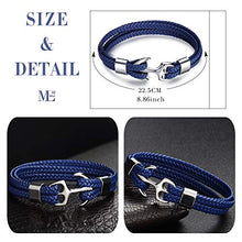 Carica l'immagine nel visualizzatore di Gallery, MicLee - Bracciale da Uomo con Ancora, in Vera Pelle, Realizzato a Mano, Blu - Ilgrandebazar