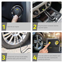 Carica l'immagine nel visualizzatore di Gallery, WindGallop Mini Compressore Portatile per Auto, 12V Professionale, Analogico, Pompa Aria con Manometro per Pneumatici e Adattatori per Valvole (Giallo)