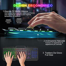 Carica l'immagine nel visualizzatore di Gallery, Tastiera da Gioco, WisFox Cablata USB Retroilluminata a Colori...