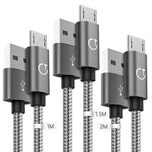 Carica l'immagine nel visualizzatore di Gallery, Gritin Cavo Micro USB, [3 Pezzi:1m,1.5m,2m] Nylon Intrecciato USB Grigio