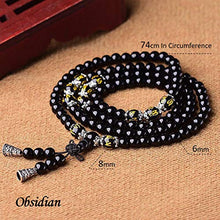 Carica l'immagine nel visualizzatore di Gallery, Htulip, collana con 108 perline in ossidiana nera da 6 mm, occhio di...