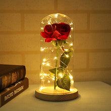 Carica l'immagine nel visualizzatore di Gallery, Ledmomo - Lampada con rosa in seta e luce a LED, cupola di vetro e base... - Ilgrandebazar