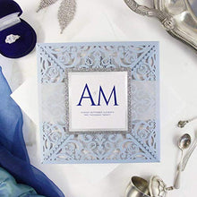 Carica l'immagine nel visualizzatore di Gallery, Azzurro opaco carta con busta partecipazioni matrimonio taglio laser fai da... - Ilgrandebazar
