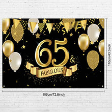 Carica l'immagine nel visualizzatore di Gallery, 65esimo Compleanno Decorazione in Oro Nero, Grande Tessuto Fondale Nero...