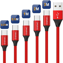 Carica l'immagine nel visualizzatore di Gallery, GIANAC Cavo USB C, [5Pezzi, 0.25m 0.5m 1m 2m 3m] Nylon Intrecciato Rosso