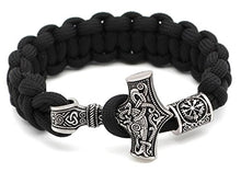 Carica l'immagine nel visualizzatore di Gallery, Black Paracord con martello di Thor Rune nodo amuleto Mjolnir esterna in... - Ilgrandebazar