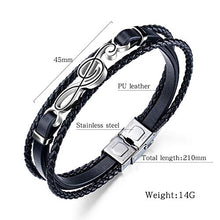 Carica l'immagine nel visualizzatore di Gallery, XHao Bracciale Uomo Braccialetto Pelle Nota Decorazione e Fibbia di...