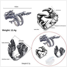 Carica l'immagine nel visualizzatore di Gallery, PPX 3 Pezzi Regolabile da Uomo Unisex Forma Drago Cinese e Anello a Piuma...