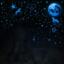 Carica l'immagine nel visualizzatore di Gallery, 466 Pezzi Illuminano al Buio Decalcomanie Murali di Unicorno Blu Fluorescente