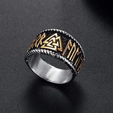 Carica l'immagine nel visualizzatore di Gallery, Valily Anello Vichingo Runa con Valknut Acciaio Oro E Argento - Ilgrandebazar