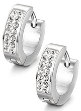 Carica l'immagine nel visualizzatore di Gallery, Eleganti orecchini a cerchio, fatti a mano con strass, da d'oro+argento+nero - Ilgrandebazar