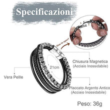 Carica l'immagine nel visualizzatore di Gallery, Murtoo Bracciale Uomo Acciaio Braccialetto Pelle e Pietra Nero E Argento - Ilgrandebazar