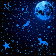 Carica l'immagine nel visualizzatore di Gallery, 466 Pezzi Illuminano al Buio Decalcomanie Murali di Unicorno Blu Fluorescente