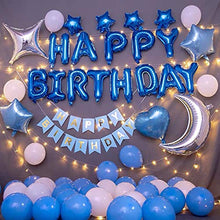 Carica l'immagine nel visualizzatore di Gallery, Ponmoo Foil Palloncini Happy Birthday Banner Kit - Blu, 1happy - Blu