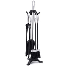 Carica l'immagine nel visualizzatore di Gallery, Set di Strumenti per Caminetti 5 Pezzi, Porta Attrezzi, Black&amp;silver - Ilgrandebazar