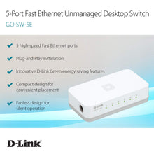 Carica l'immagine nel visualizzatore di Gallery, D-Link GO-SW-5E Switch Desktop, 5 Porte RJ45 Fast Ethernet 5 Porte, Bianco - Ilgrandebazar