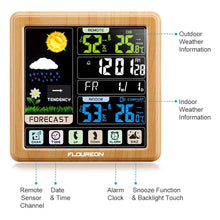 Carica l'immagine nel visualizzatore di Gallery, FLOUREON Stazione Meteorologica Automatica Digitale Wireless Colore del legno - Ilgrandebazar