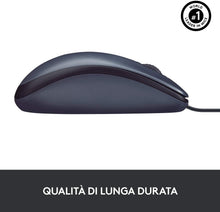 Carica l'immagine nel visualizzatore di Gallery, Logitech B100 Mouse USB Cablato, 3 Pulsanti, Rilevamento Ottico, Ambidestro, PC/Mac/‎Laptop, ‎Nero