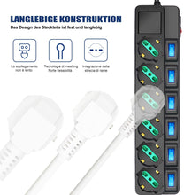 Carica l'immagine nel visualizzatore di Gallery, Extrastar Multipresa ciabatta elettrica 6 Posti 10/16A Bipasso Schuko 250V Max:2500W con interruttori indipendenti 1,5MT(Nero)
