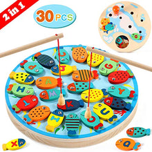 Carica l'immagine nel visualizzatore di Gallery, Lewo 2 in 1 Gioco di Pesca 30 PC Legno Alfabeto Lettera Magnetica Giocattoli... - Ilgrandebazar
