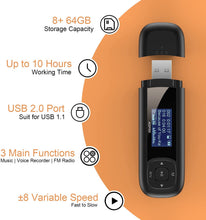 Carica l'immagine nel visualizzatore di Gallery, AGPTEK Lettore MP3 portatile da 8 GB, display LCD da 1 pollici, chiavetta USB con FM, registrazione U3, nero e rosso