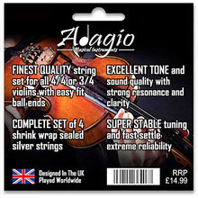 Carica l'immagine nel visualizzatore di Gallery, Adagio Pro - Set di corde per violino argento, classiche 4/4, con gancini... - Ilgrandebazar
