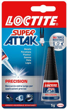 Carica l'immagine nel visualizzatore di Gallery, Loctite Super Attak Precision, Colla liquida trasparente con beccuccio extra lungo, Colla universale istantanea multimateriale, Colla resistente e precisa, 1 x 5g