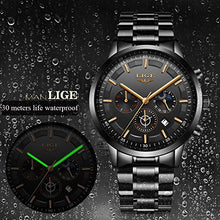 Carica l'immagine nel visualizzatore di Gallery, LIGE Orologi Uomo Acciaio Inossidabile Impermeabile Quarzo Analogico Black - Ilgrandebazar