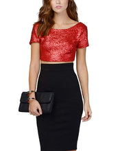 Carica l'immagine nel visualizzatore di Gallery, keland - Maglietta da Donna, Sexy, con Paillettes, Scollo a V XL, Rosso - Ilgrandebazar