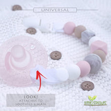 Carica l'immagine nel visualizzatore di Gallery, Little Sprouts - Catenina per ciuccio 2n1 - Moderna e alla moda - Perline in silicone con forme uniche - Ideale per massaggiagengive, coperte per neonati e bavaglini - Catenina per ciuccio per bambina