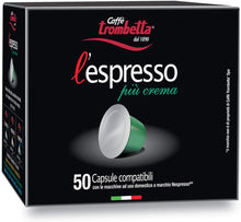Carica l'immagine nel visualizzatore di Gallery, Caffè Trombetta L'Espresso, Capsule Compatibili Nespresso, Più Crema - 50 Capsule