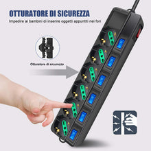 Carica l'immagine nel visualizzatore di Gallery, Extrastar Multipresa ciabatta elettrica 6 Posti 10/16A Bipasso Schuko 250V Max:2500W con interruttori indipendenti 1,5MT(Nero)