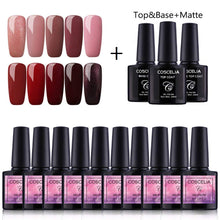 Carica l'immagine nel visualizzatore di Gallery, Coscelia kit 10pc semipermanenti per #10 colori+Top coat+Base coat+Matt - Ilgrandebazar