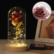 Carica l'immagine nel visualizzatore di Gallery, Duokon Luce a LED Fiore Rosa conservata con Coperchio in Vetro e Base Rosso - Ilgrandebazar