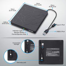 Carica l'immagine nel visualizzatore di Gallery, SAWAKE Masterizzatore DVD CD Externo， USB 3.0 &amp; Type C Dual Port Unità Ligne