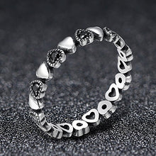 Carica l'immagine nel visualizzatore di Gallery, Anello a forma di cuore in argento Sterling 925 con zirconia cubica nera... - Ilgrandebazar