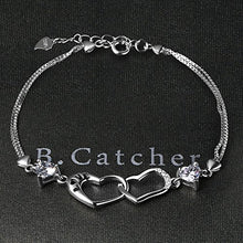 Carica l'immagine nel visualizzatore di Gallery, B.Catcher donna braccialetto in argento S925 e zirconi placca con due cuori... - Ilgrandebazar