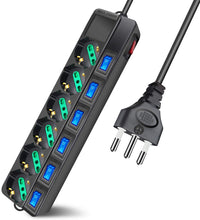 Carica l'immagine nel visualizzatore di Gallery, Extrastar Multipresa ciabatta elettrica 6 Posti 10/16A Bipasso Schuko 250V Max:2500W con interruttori indipendenti 1,5MT(Nero)