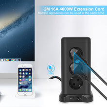 Carica l'immagine nel visualizzatore di Gallery, FDTEK Multipresa Verticale，Ciabatta Multipresa Con 12 Prese e 4 Porte USB， Torretta Multipresa Elettrica Con Protezione da Sovraccarico，Cavo da 2 m，Adatto per casa e ufficio，4000W / 16A