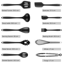 Carica l'immagine nel visualizzatore di Gallery, Newdora Set di Utensili da Cucina in Silicone, Resistente al Calore Nero
