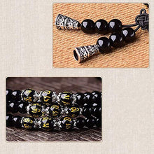 Carica l'immagine nel visualizzatore di Gallery, Htulip, collana con 108 perline in ossidiana nera da 6 mm, occhio di...