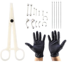 Carica l'immagine nel visualizzatore di Gallery, 20 pezzi/set Kit professionale per body piercing, aghi piercing in acciaio