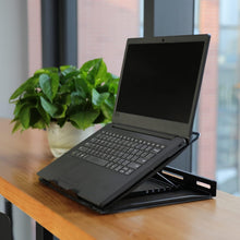Carica l'immagine nel visualizzatore di Gallery, Amazon Basics - Supporto ventilato, regolabile ed ergonomico per laptop, 33 cm x 28.7 cm x 18.5 cm, Nero