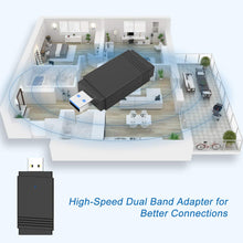 Carica l'immagine nel visualizzatore di Gallery, Lemorele Adattatore WiFi USB 3.0 AC1200Mbps Bluetooth 1200-Mbps-MU-MIMO - Ilgrandebazar