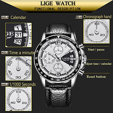 Carica l'immagine nel visualizzatore di Gallery, Orologio da Uomo,LIGE Impermeabile Cronografo Cinturino in Argento Bianco - Ilgrandebazar