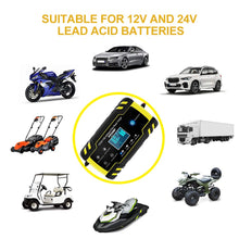 Carica l'immagine nel visualizzatore di Gallery, NWOUIIAY Caricabatteria Auto di Carica 24V 8A 12V 4A 24*13*6.5, Giallo e nero - Ilgrandebazar